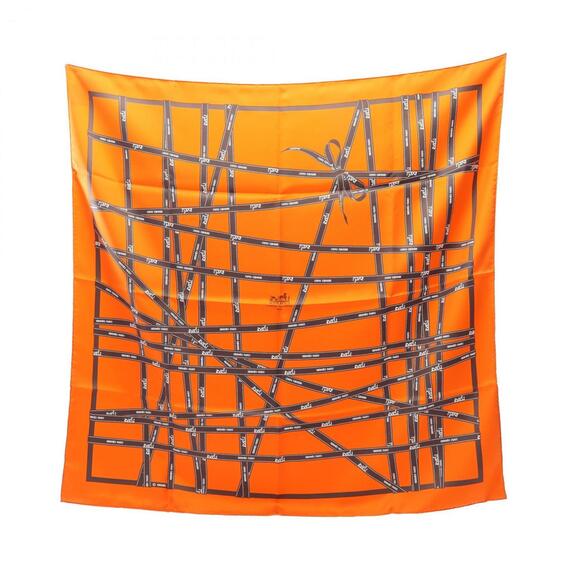 Hermes Carre 90 BOLDUC Scarf/Muffler Silk Women's Orange/Gray Tones